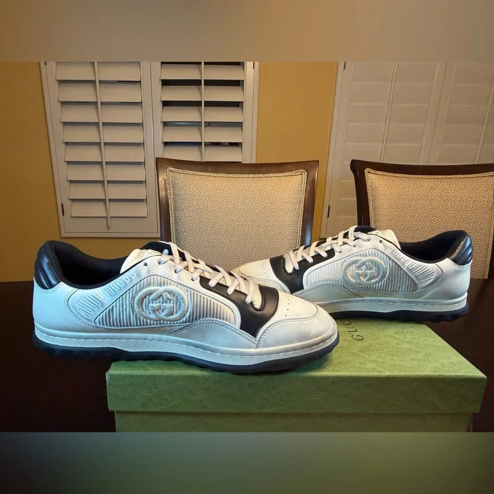 New Authentic Gucci Mac80 GG Logo Sneaker Shoes White Black Size UK 12 /US 12.5